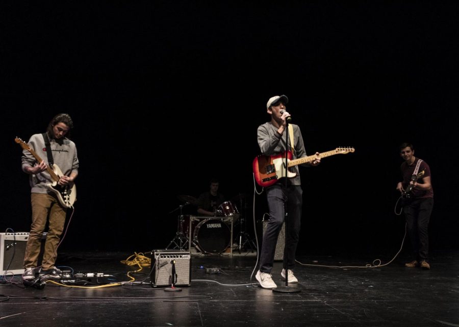 From left: junior Luke Gerskovich, sophomore Ryan McFadden, and junior Jack LaVanway, all of the band Grapefruit.