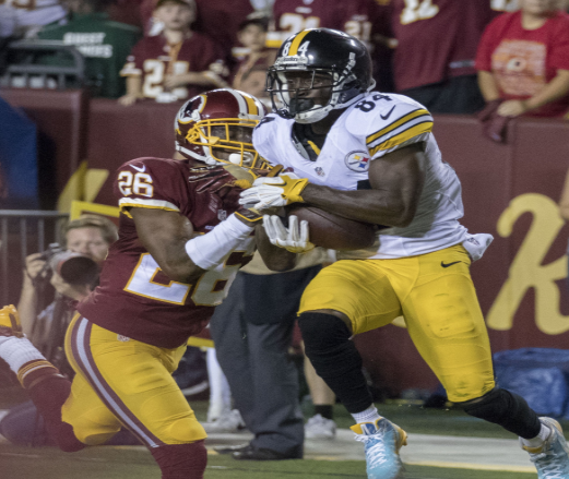 Brown hauls in a pass for the Pittsburgh Steelers in a 2016 game against Washington