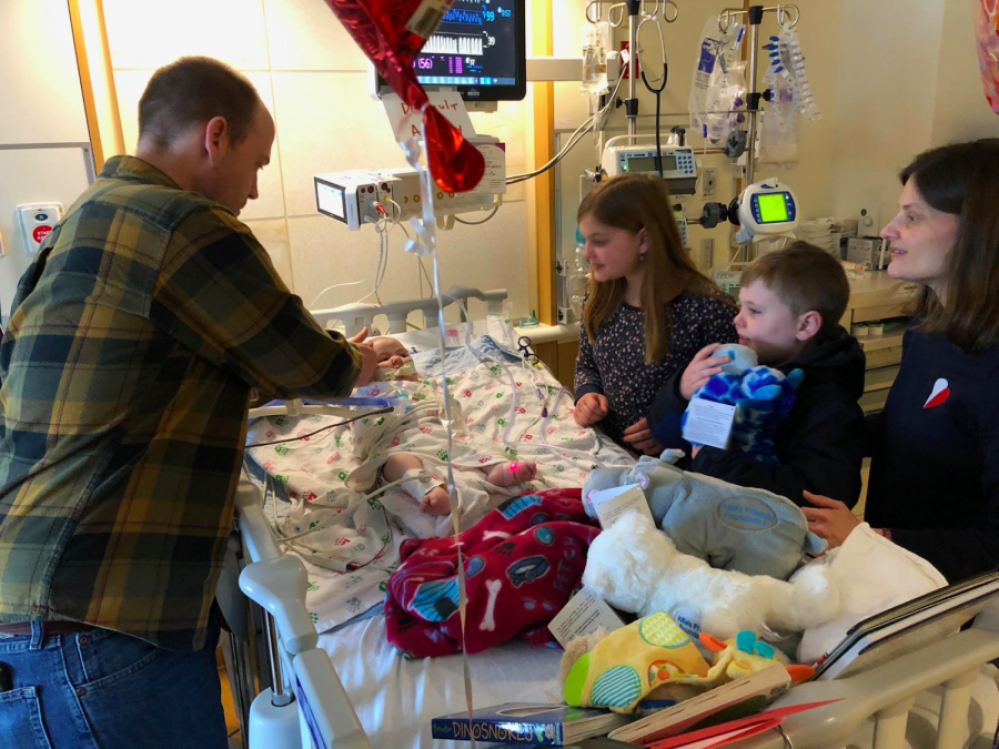 The ORourke family gathers around its newest member. Peter ORourke, three months, was diagnosed with spinal muscular atrophy, a wasting disease of the muscles.