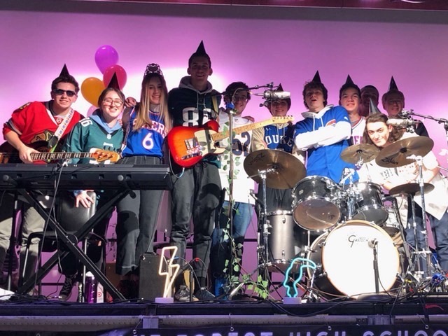 Besides the traditional Jersey Night, Pit Band dons birthday hats for two Talent Show birthdays Night 2.