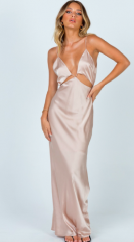 Dreaming of Elegance Blush Pink Satin One-Shoulder Maxi Dress