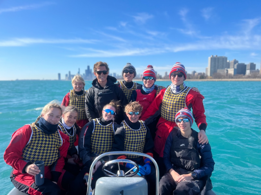 Scouts and Coach Steve at MISSA Baker qualifiers in Chicago. Courtesy of Will Howard, LFHS sailing coach. 
