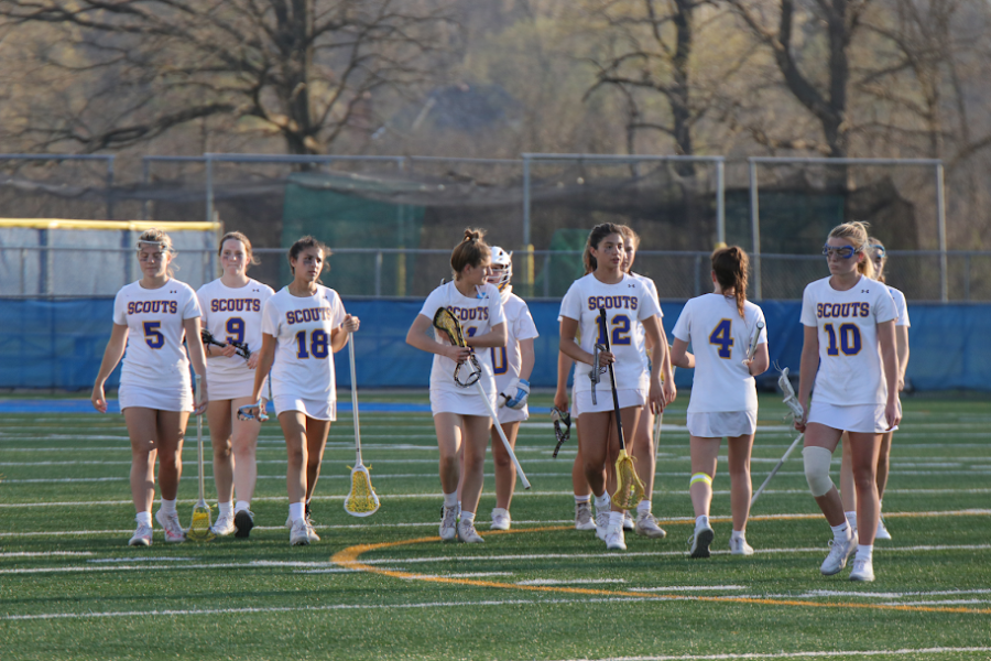 The girls walk back to their bench after suffering a difficult loss to Sacred Heart (KY) 