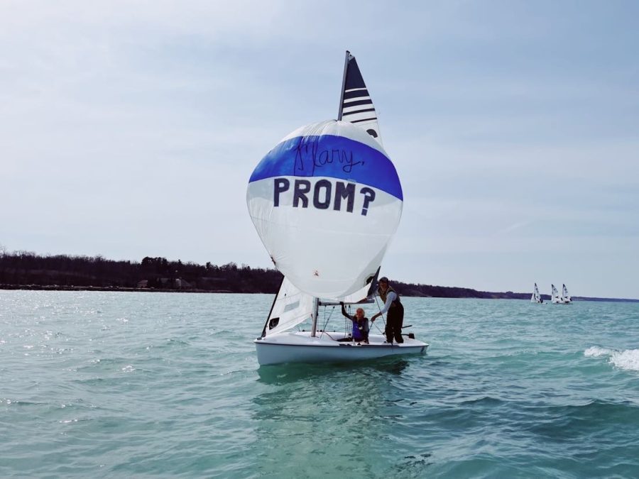 The promposal set up on the sail. 