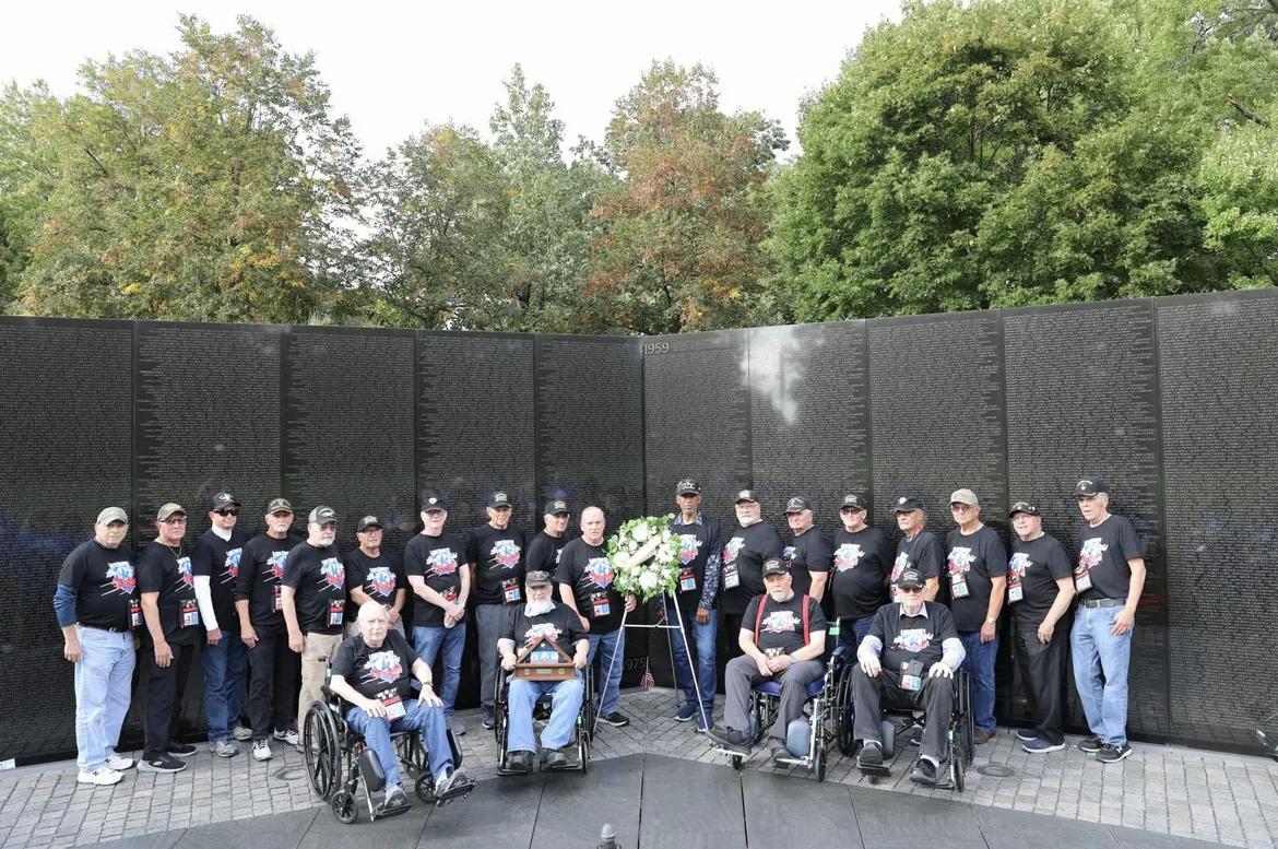 (LCHF veterans at the Vietnam Veterans Memorial Wall) (photo from LCHF Facebook page)