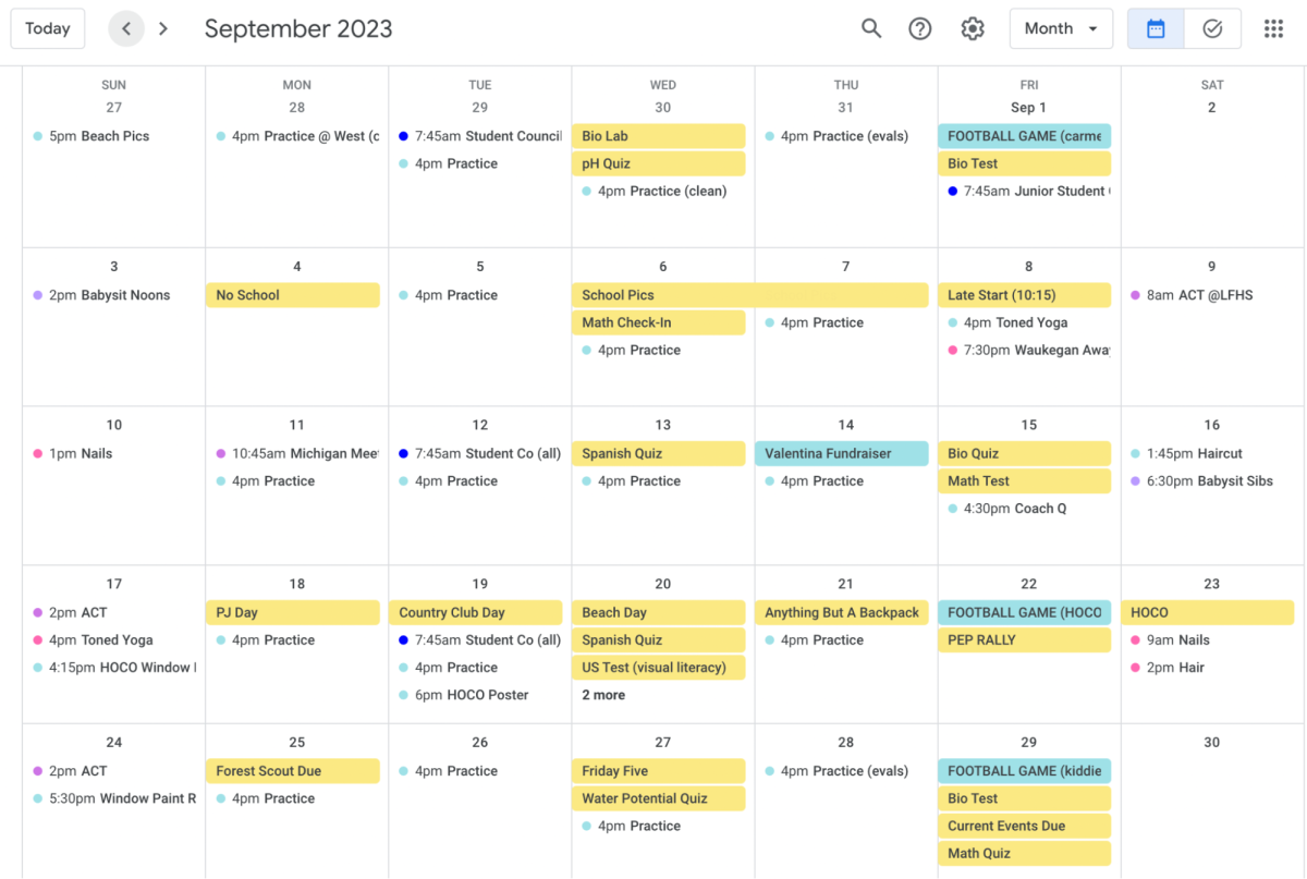 An example of how I organized my busy schedule and how the colors helped me differentiate the types of events/tasks on my agenda