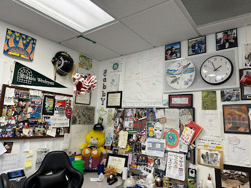Mr. Maiglers office adorned with posters and pictures
