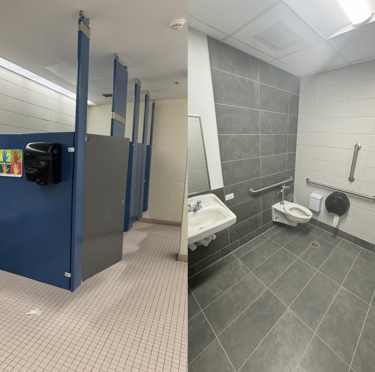 Before and after of the school bathrooms. Photo courtesy of Lyla Carney