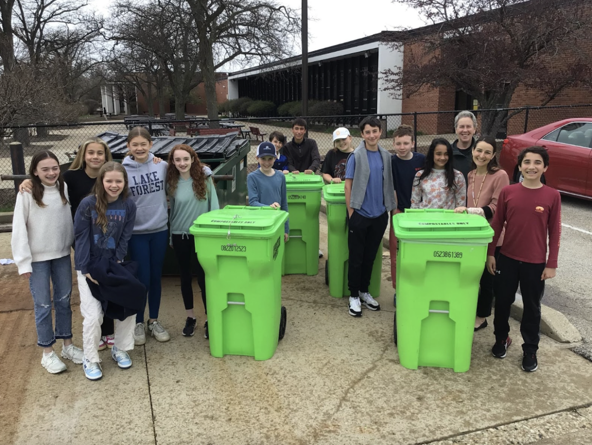 Deer Path Middle School Green Team with the school’s compost bins
Courtesy of Nicole Burmingham