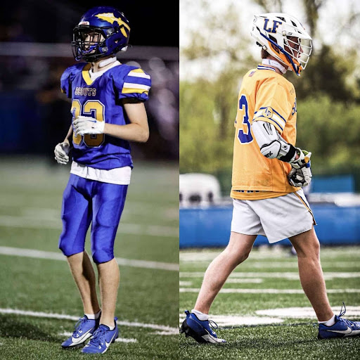 (Senior Jack Walsh wearing a Q-Collar in both football and lacrosse. Photos courtesy of Joel Lerner)