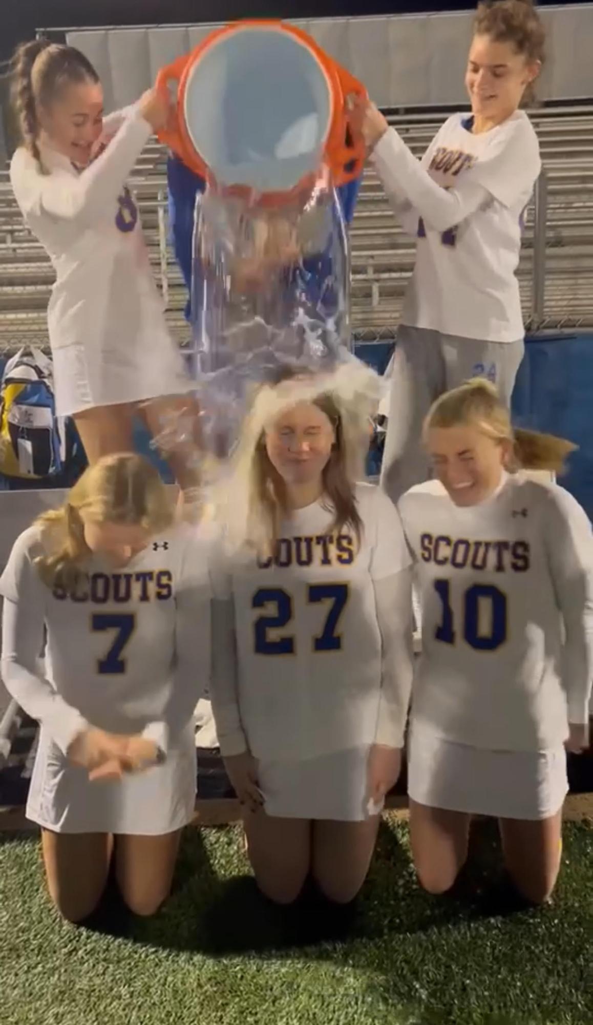 The Varsity girls lacrosse team participate in the ice bucket challenge. Photo Courtesy of Evelyn Marshall.