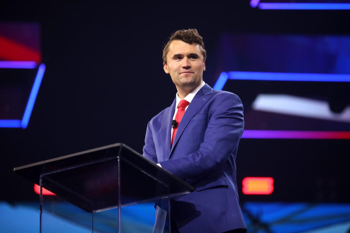 Kirk speaking at the 2023 AmericaFest in Phoenix, Arizona.