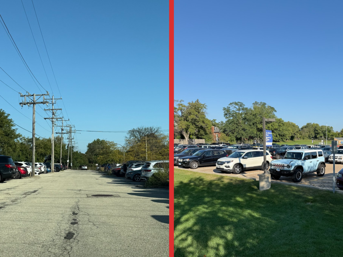 Train station parking lot (left) and senior parking lot (right)