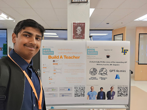 Vedh Krishnan and his presentation at the AI in Education Summit hosted by the Khan Lab School.
