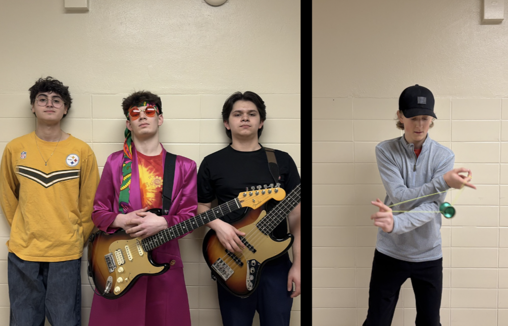 Left: Experience This (performed by juniors Nick Alarcon, Marcel Meyer, and Jude Weinstein). Right: Yoyo (performed by freshman JD Walters).