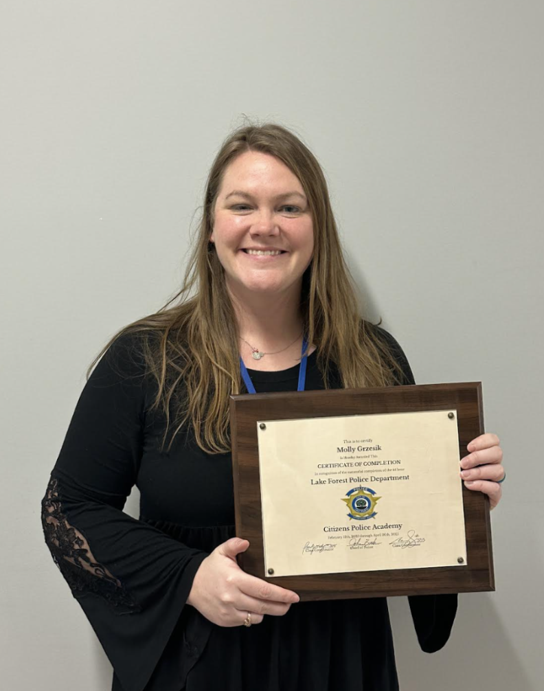Mrs. Grzesik with her certificate of completion for the course. Photo courtesy of Mrs. Grzesik.