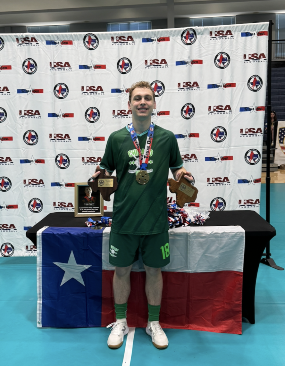 Kurtz with his gold medal, points, and playmaker awards. (Photo courtesy of Kurtz)
