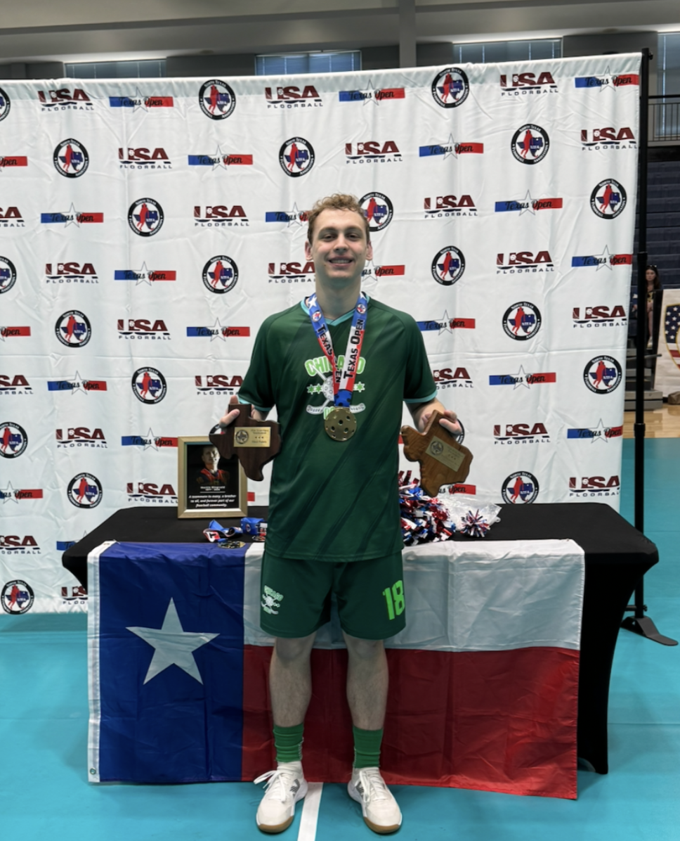Kurtz with his gold medal, points, and playmaker awards. (Photo courtesy of Kurtz)